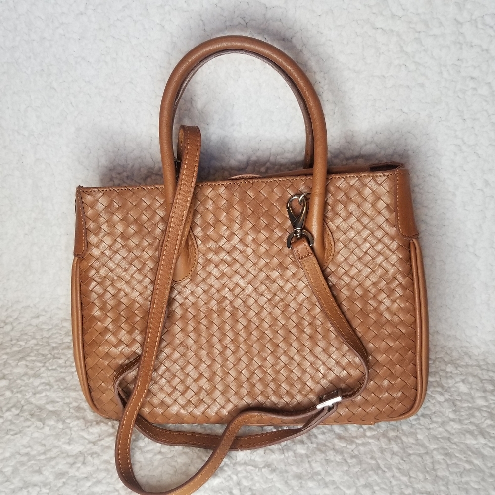 CLOSEOUT SALE Vera Pelle Vintage Woven Satchel Genuine Leather Tote Bag New Rare - Picture 3 of 16
